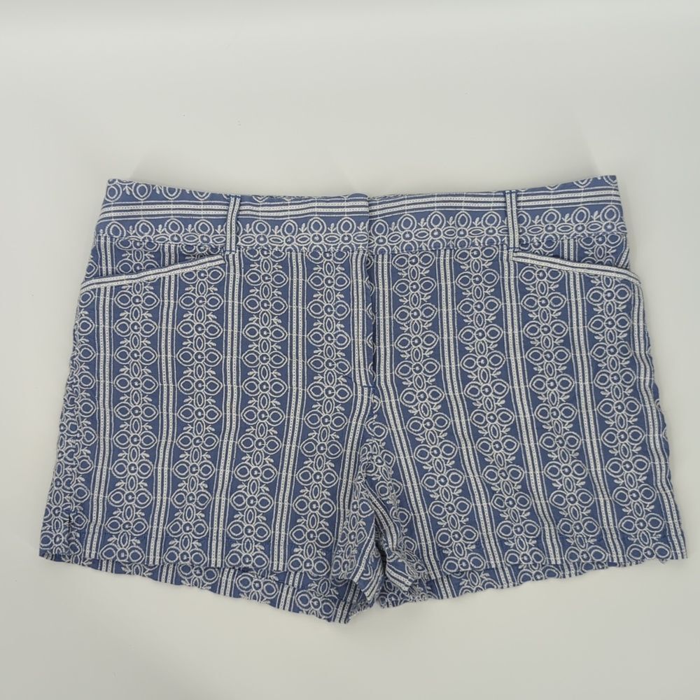 Ann Taylor LOFT Blue White Geometric Floral Embroidered Riviera Cotton Shorts 12